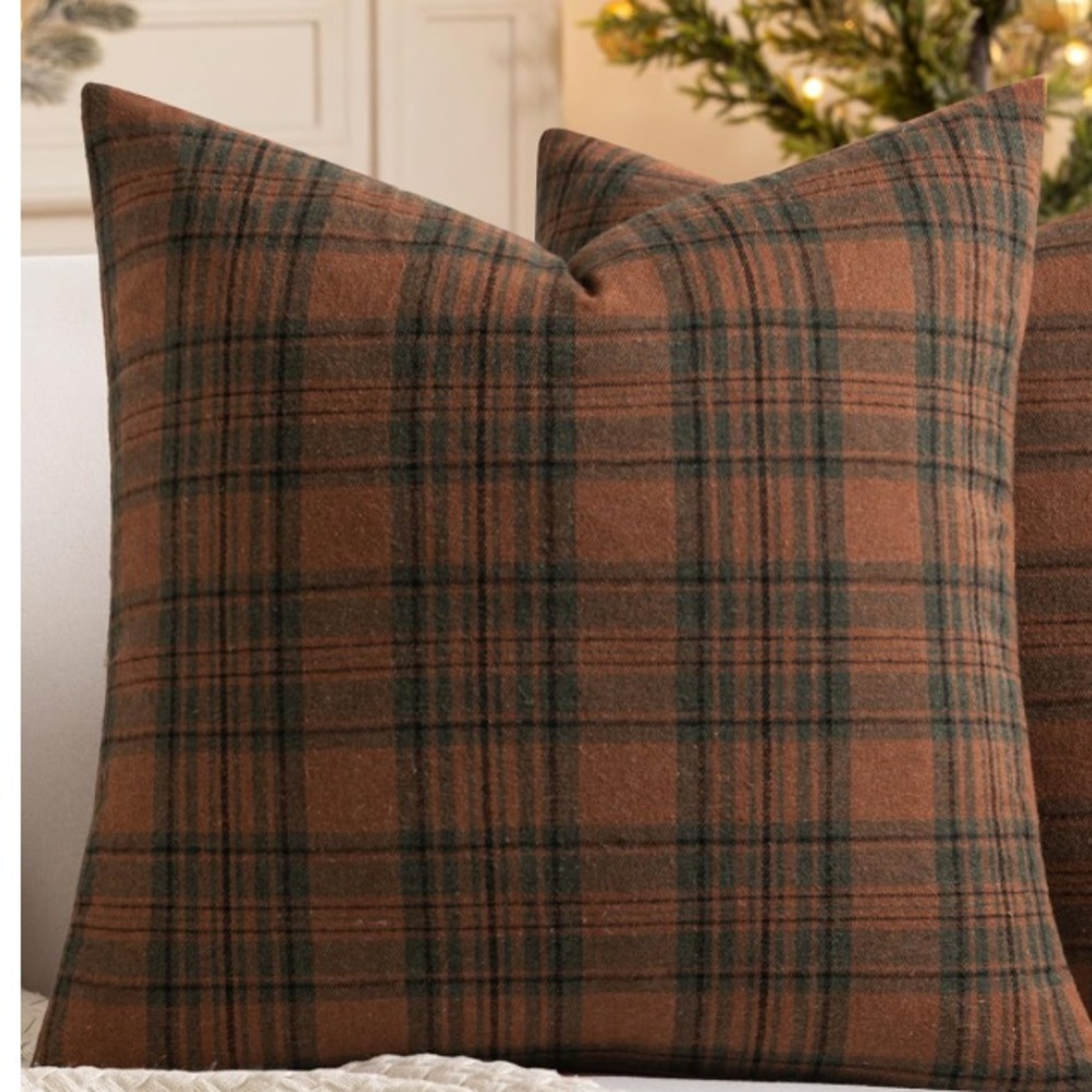 Scottish Plaid Orange and Green Holiday Throw Pillow Cover 18x18” (1-count)